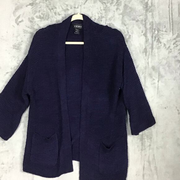 CENY Womens Cardigan Medium Blue Open Front Long Sleeve Pockets Acrylic Nylon - Picture 9 of 16